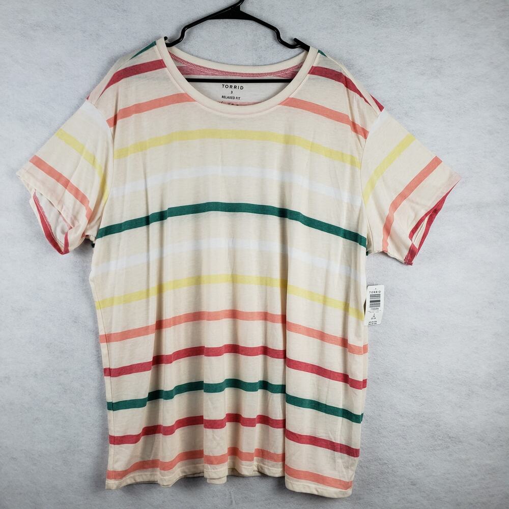 Torrid Women's 3X Relax Fit Boxy Tee Multicolor Stripe Casual Everyday Basic New
